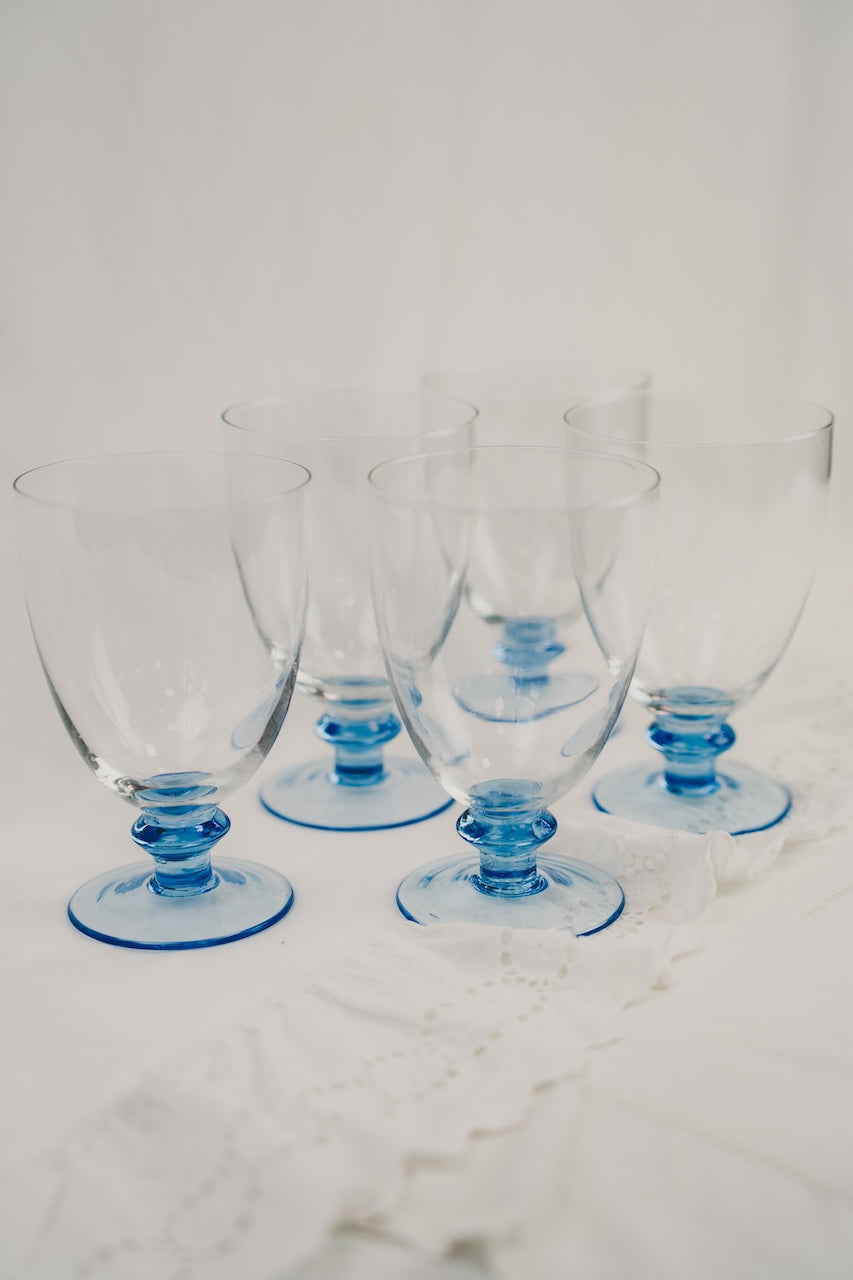 five blue glasses