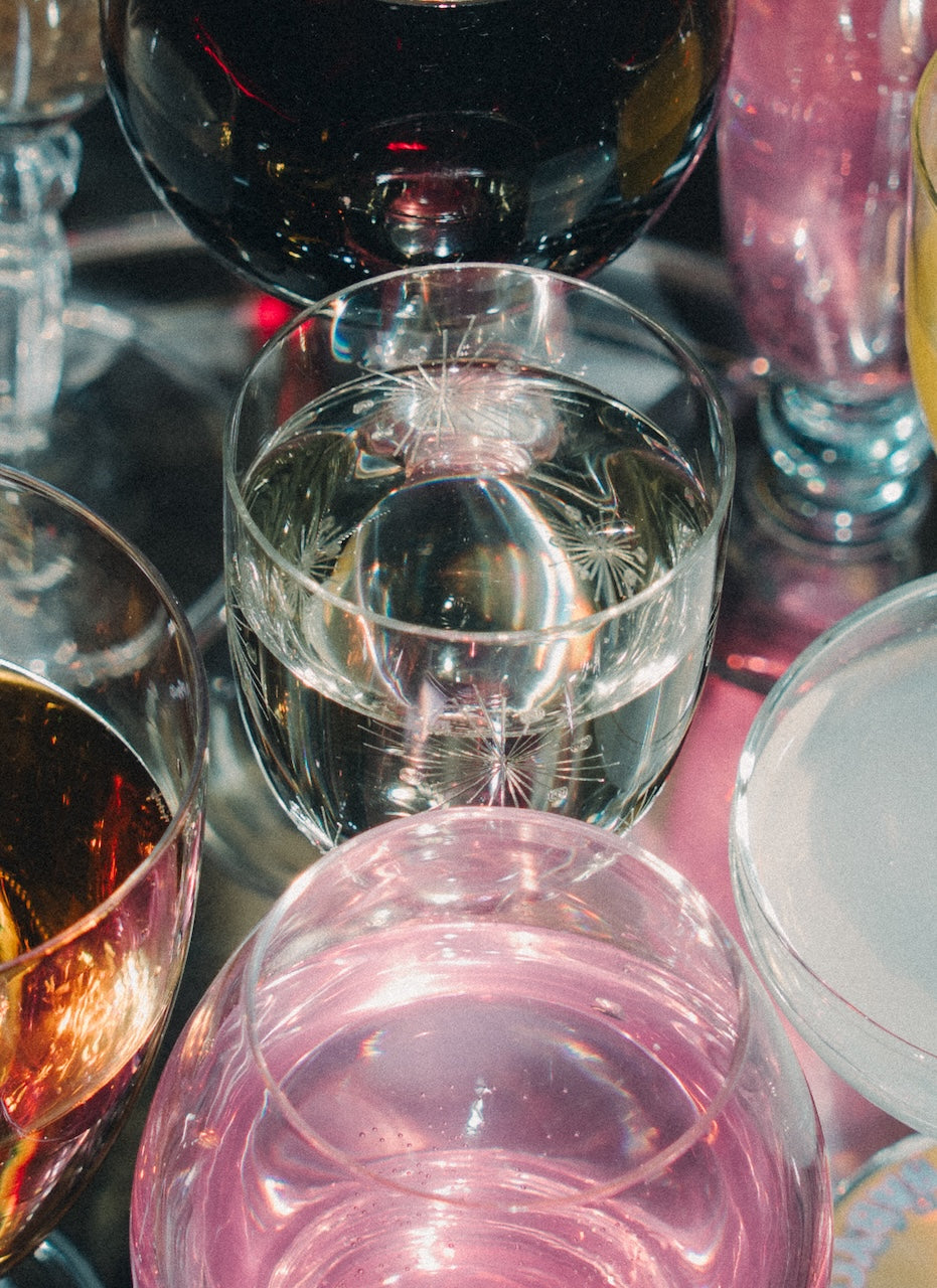 four detailed wineglasses