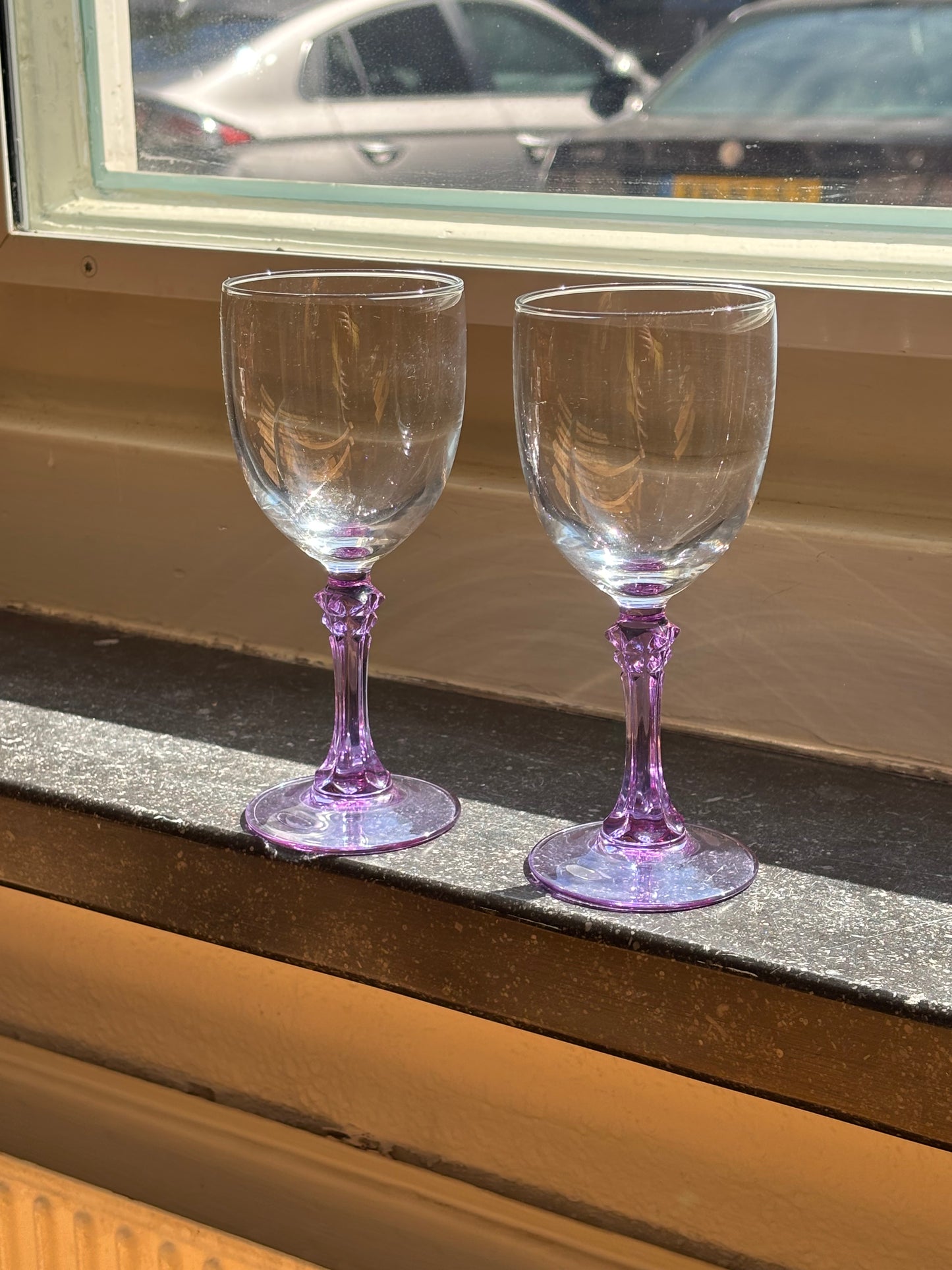 two alexandrite wineglasses