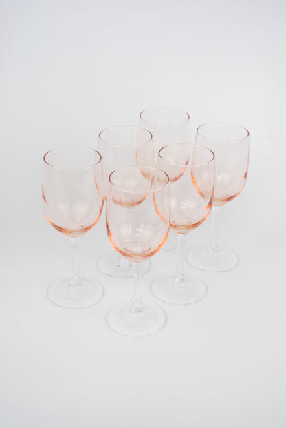 set of six pink wineglasses