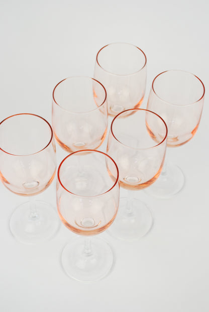 set of six pink wineglasses