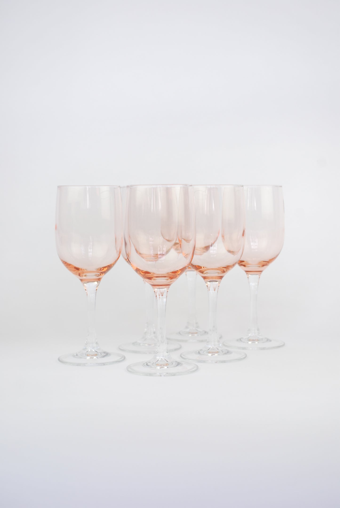 set of six pink wineglasses