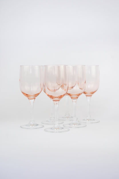 set of six pink wineglasses