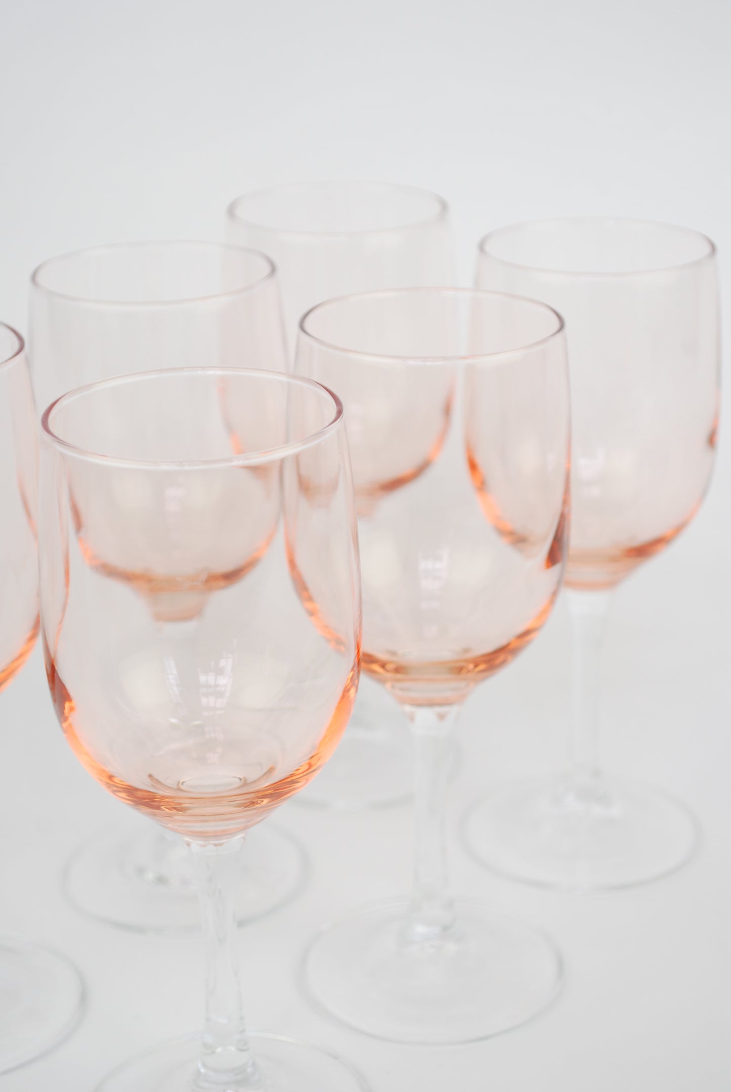 set of six pink wineglasses