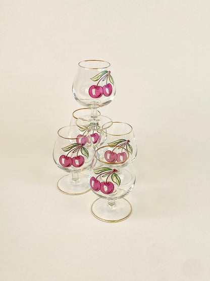 five cherry liqour glasses