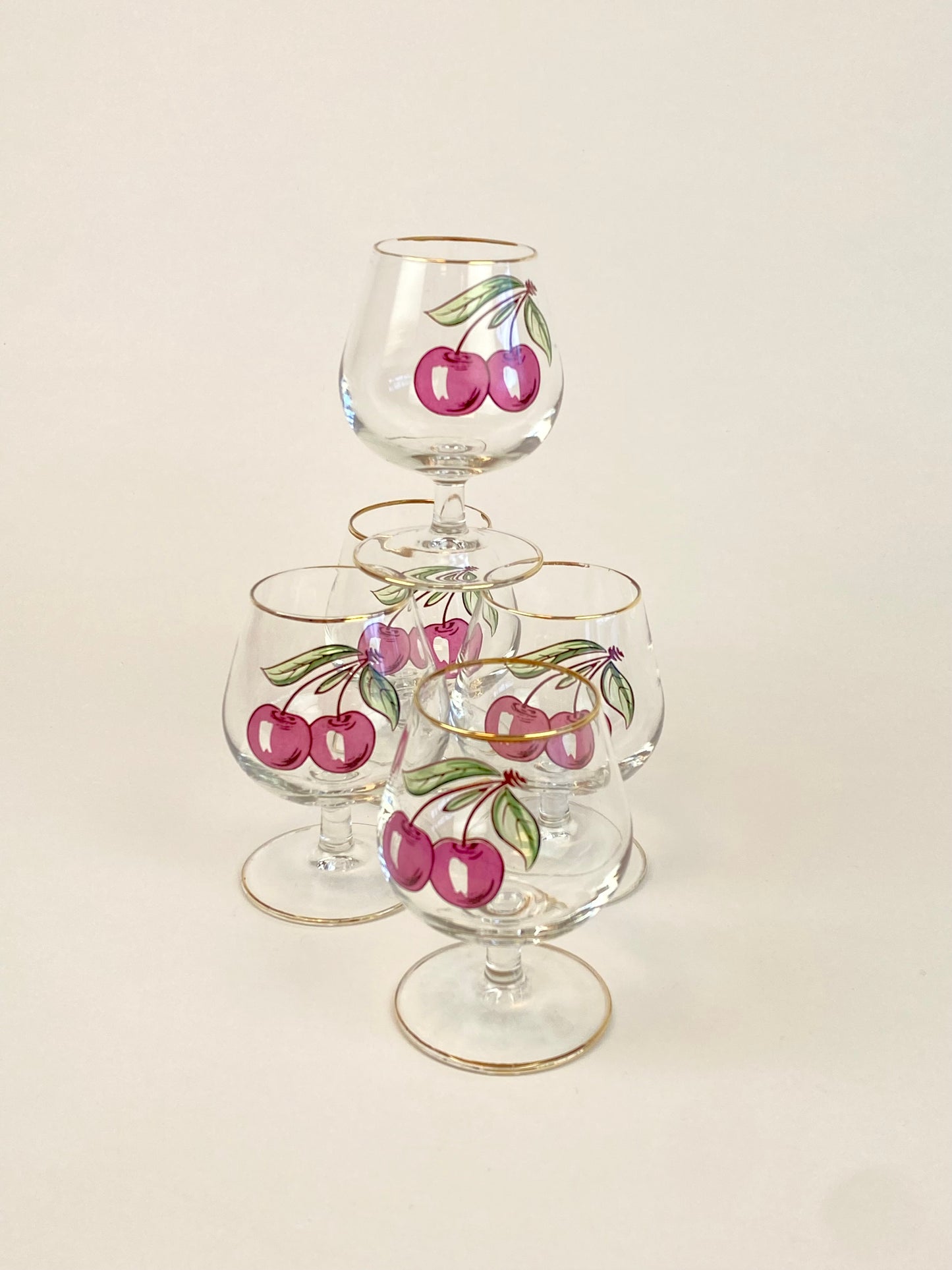 five cherry liqour glasses