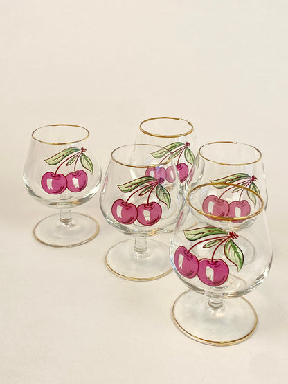 five cherry liqour glasses