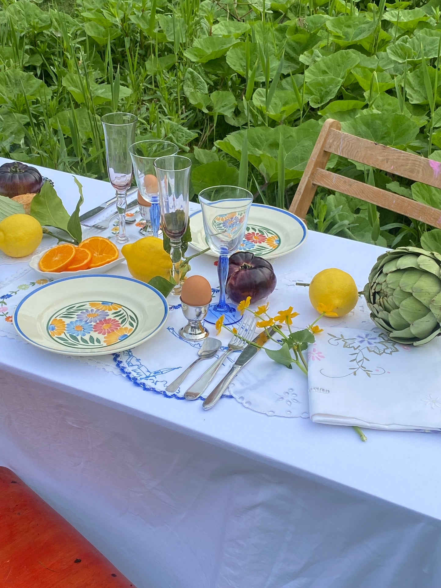 three plates with flowers