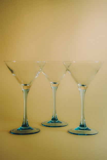 three blue cocktailglasses
