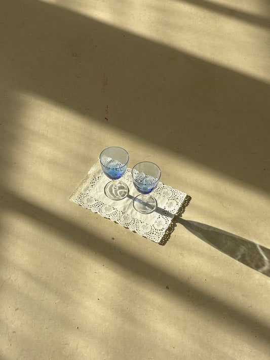 two blue wineglasses
