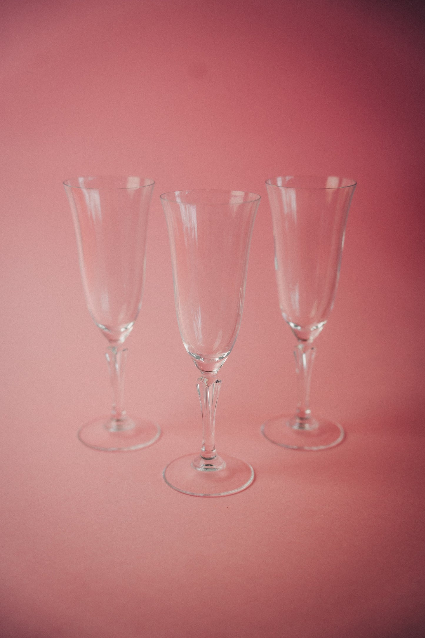 three crystal flutes