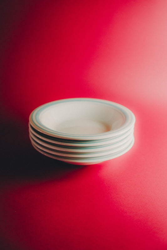 deep pasta plates with blue rim